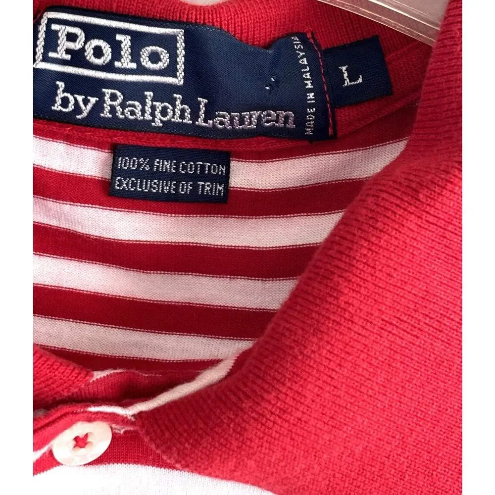 Polo Ralph Lauren Golf Red & White Striped fine cotton Polo size L